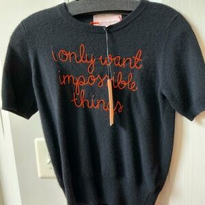 BEAUTIFUL CUSTOM LINGUA FRANCA “I ONLY WANT IMPOSSIBLE THINGS” CASHMERE SWEATER